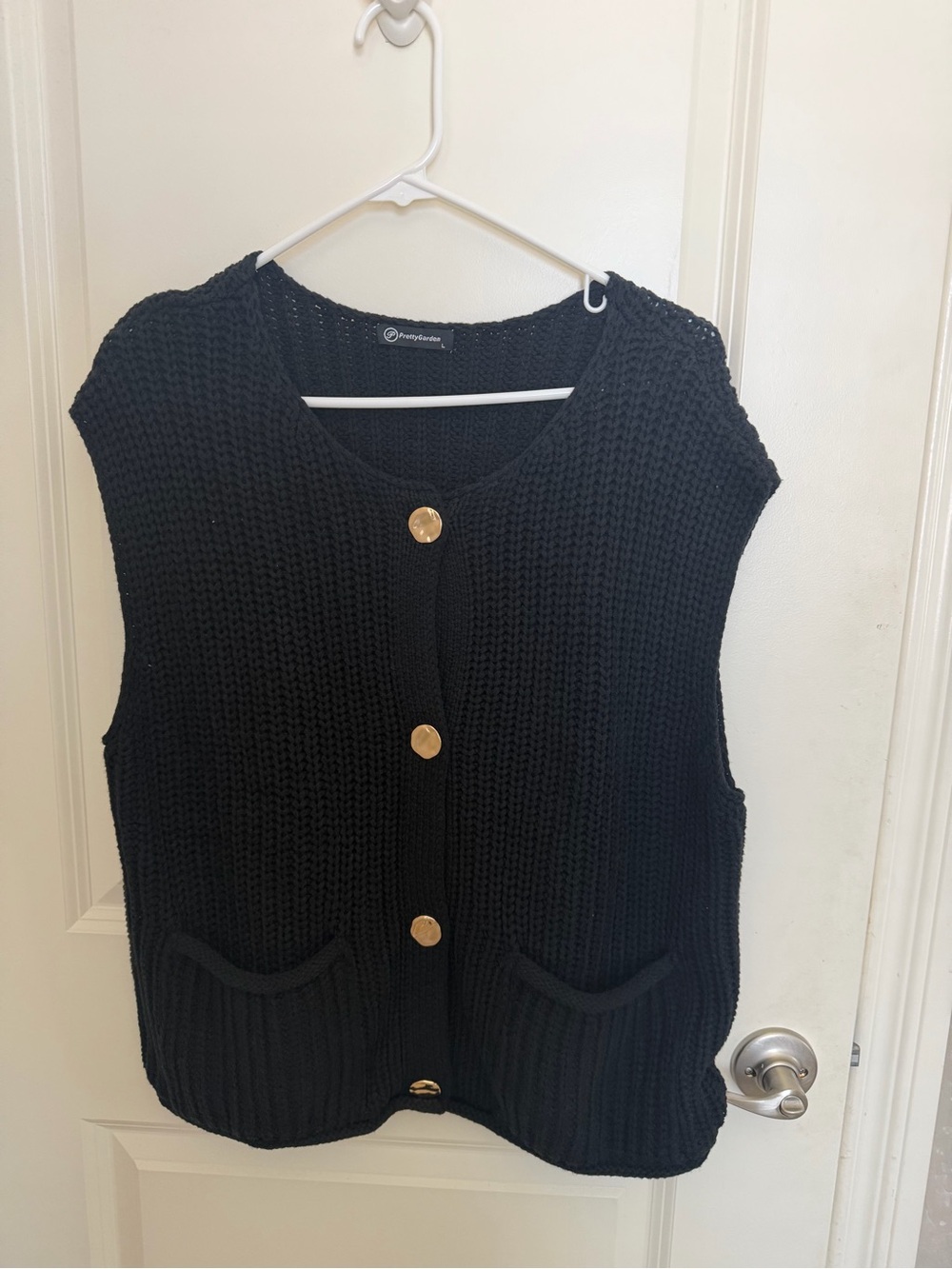 Black Knit Button-Front Sweater Vest with Gold Buttons